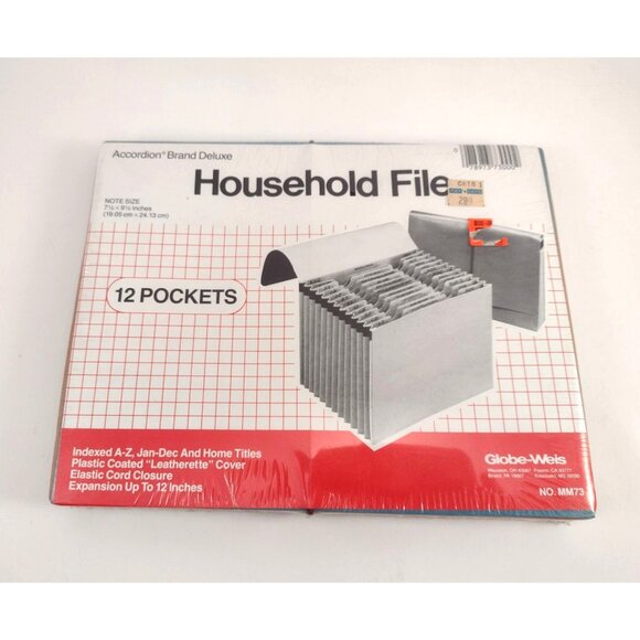 Vintage Household File Organizer 12 Pockets Blue Accordion Style Compact Office - Picture 4 of 4